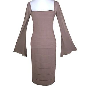 Herve Leger Bandage Dress with Silk Chiffon Bell Sleeves